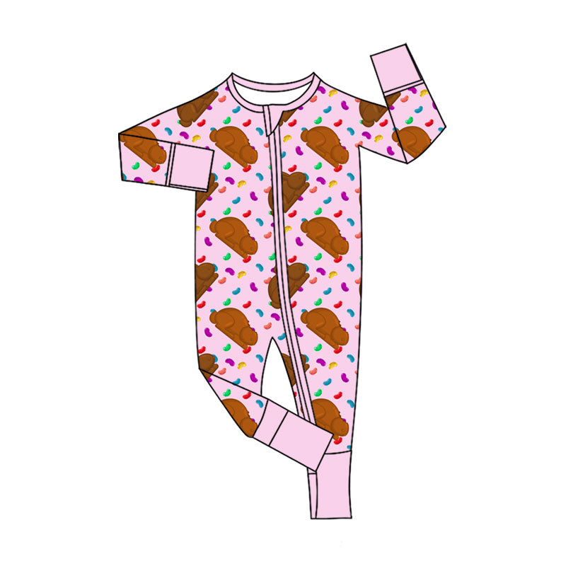Preorder (moq 5)Baby Girls Colorful Candy Rabbits Easter Two Way Zip Convertible Rompers