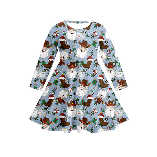 Preorder (moq 5)Baby Girls Long Sleeves Bows Candy Cane Santa Plaid Knee Length Dresses