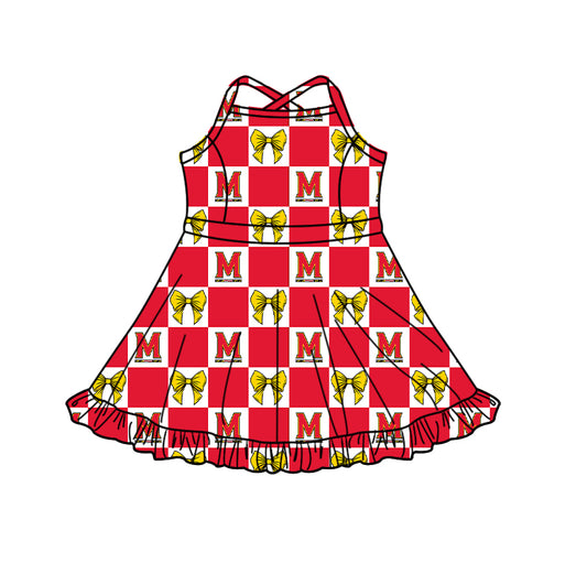 Preorder (moq 5) Baby Girls Strap Bows Maryland Checked Team Short Knee Length Dress