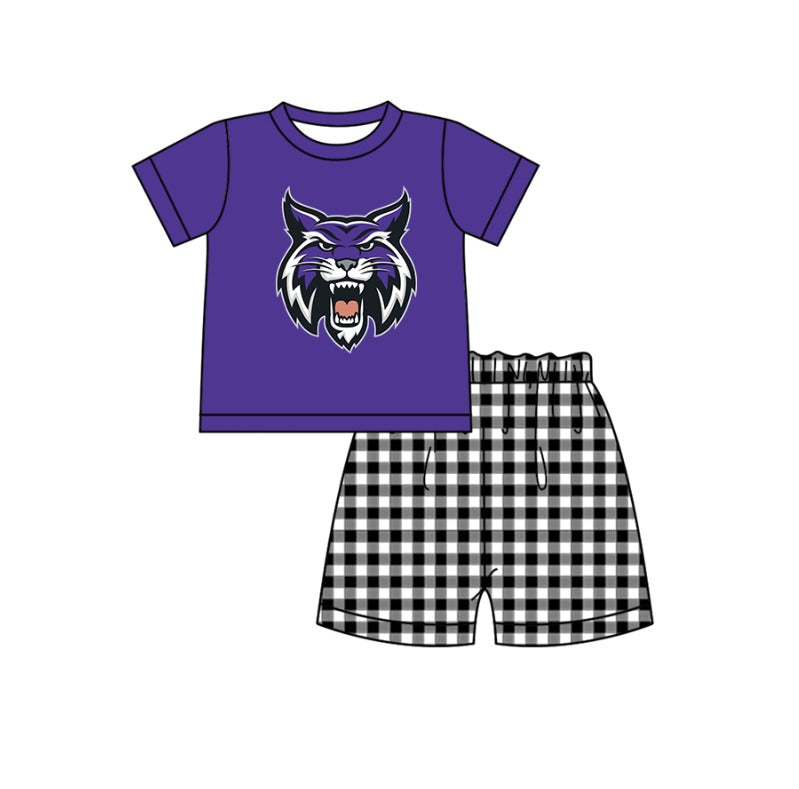 Preorder moq 5 Baby Boys Bobcats Top Checked Short Team Clothes Set