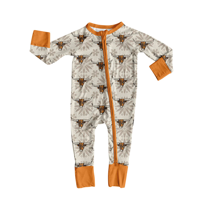 Preorder moq 5 Baby Infant Boys Long Sleeves Flowers Bull Skulls Plaid Zipper Rompers