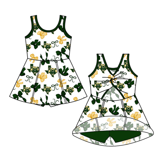 Preorder (moq 5)Baby Girls Sleeveless Bows Team Short Knee Length Dresses