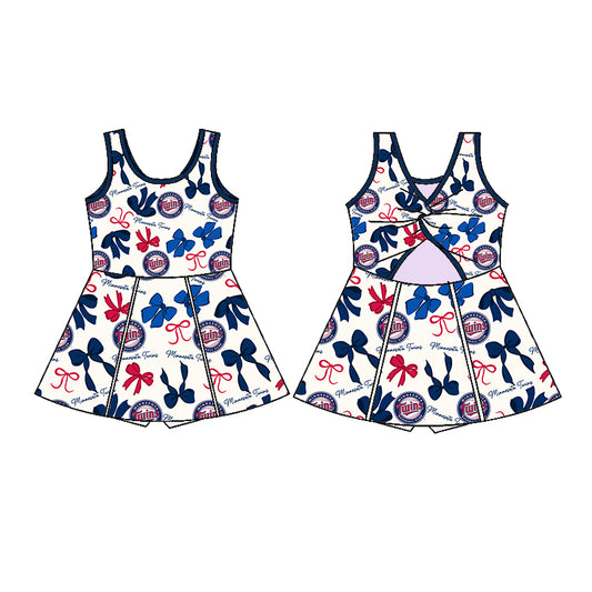 Preorder (moq 5)Baby Girls Sleeveless Bows Plaid Turins Shorts Team Knee Length Dresses