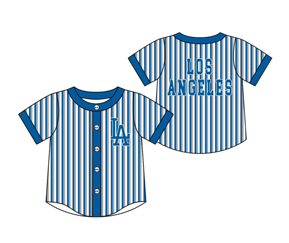 Preorder moq 5 Baby Boys Short Sleeve Los Angeles Team Button Stripe Shirts Top