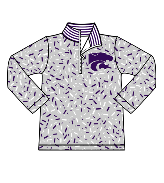 Preorder(moq 8)Baby Boys Grey Sprinkles Zipper Leopards Team Pullovers Top