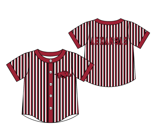 Preorder moq 5 Baby Boys Short Sleeve Arkansas Team Button Stripe Shirts Top