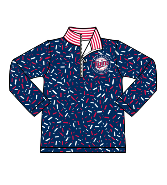 Preorder(moq 8)Baby Boys Navy Sprinkles Zipper Twins Team Pullovers Top