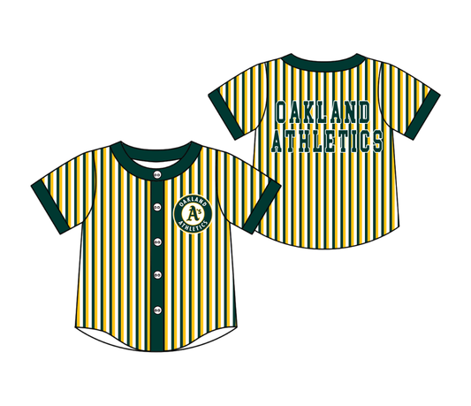 Preorder moq 5 Baby Boys Short Sleeve Oakland Athletics Team Button Stripe Shirts Top