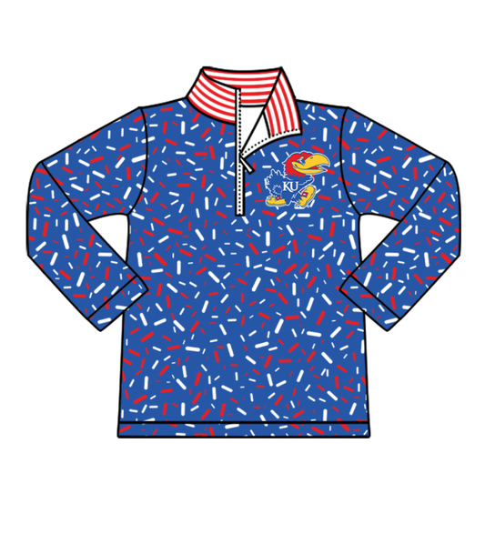 Preorder(moq 8)Baby Boys Blue Sprinkles Zipper KU Team Pullovers Top