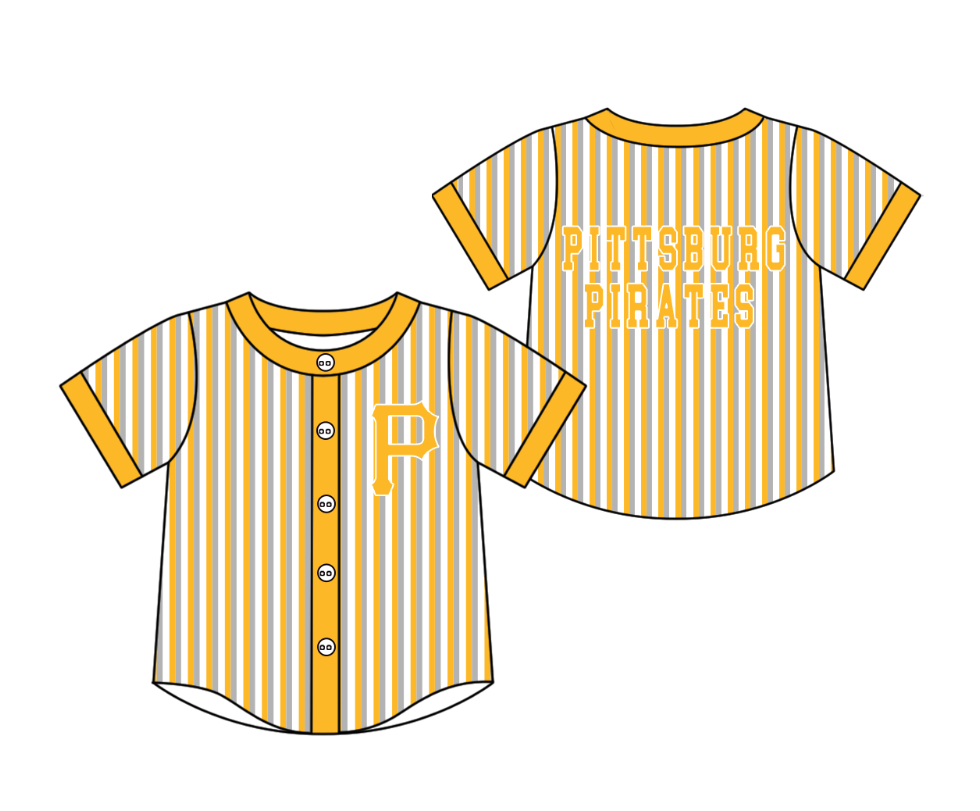 Preorder moq 5 Baby Boys Short Sleeve Pittsburg Pirates Team Button Stripe Shirts Top