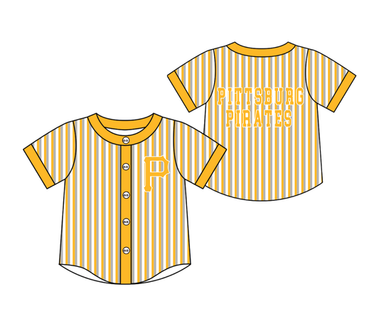Preorder moq 5 Baby Boys Short Sleeve Pittsburg Pirates Team Button Stripe Shirts Top