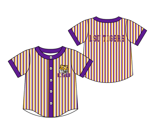 Preorder moq 5 Baby Boys Short Sleeve LSU Tigers Team Button Stripe Shirts Top