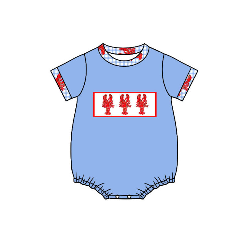 Preorder (moq 5)Baby Boys Blue Short Sleeve Crayfishes Rompers