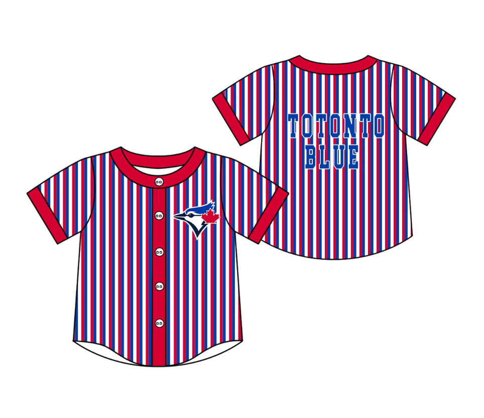 Preorder moq 5 Baby Boys Short Sleeve Totonto Blue Team Button Stripe Shirts Top