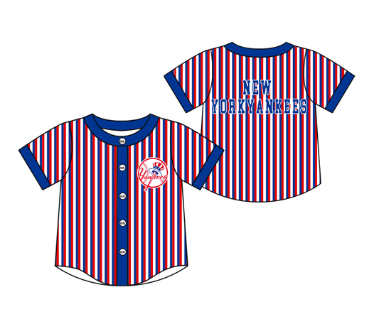 Preorder moq 5 Baby Boys Short Sleeve New York Yankees Team Button Stripe Shirts Top