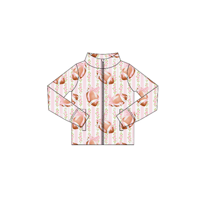 Preorder (moq 5)Baby Girls Long Sleeves Floral Footballs Stripe Pockets Zipper Jackets Top