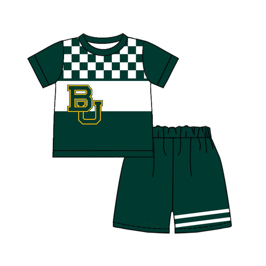 Preorder (moq 5)Baby Boys Green Checked BU Shirt Top Short Team Clothes Sets