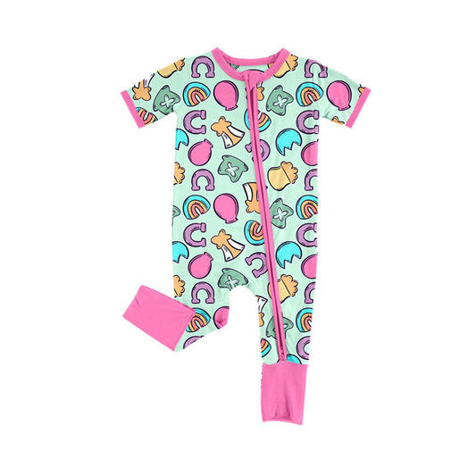 Preorder(moq 8)Baby Girls Rainbows Hats St Patrick Zipper Footie Rompers