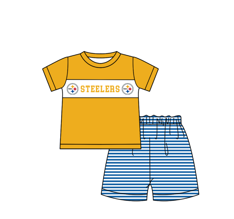 Preorder (moq 5)Baby Boys Short Sleeve Steelers Top Stripe Shorts Team Clothes Sets