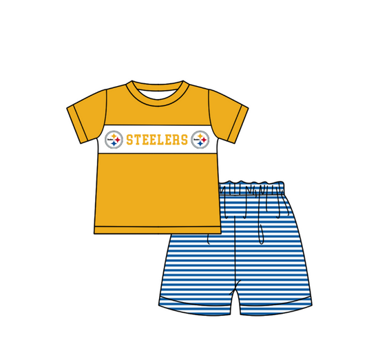 Preorder (moq 5)Baby Boys Short Sleeve Steelers Top Stripe Shorts Team Clothes Sets