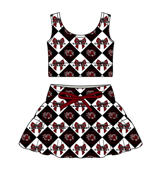 Preorder (moq 5)Baby Girls Team Bows Checked Vests Top Skirt Shorts Clothes Sets
