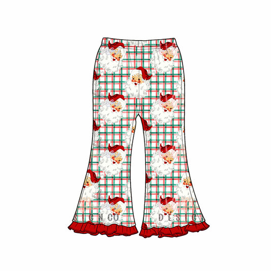 Preorder (moq 5)Baby Girls Green Red Checked Santa Christmas Flare Pants Bottom