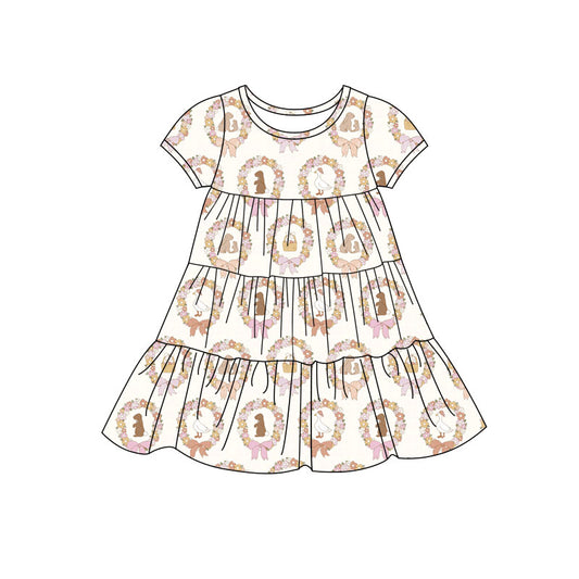 Preorder(moq 5) Baby Girls Rabbits Eggs Holly Easter Patchwork Ruffle Knee Length Dresses