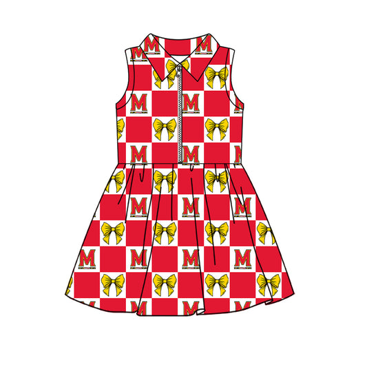 Preorder (moq 5) Baby Girls Sleeveless Bows Maryland Checked Team Zip Knee Length Dress