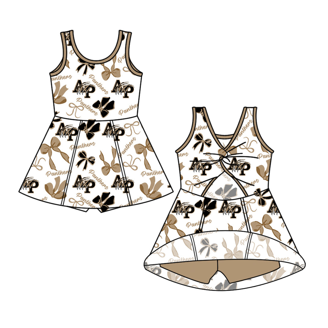 Preorder (moq 5)Baby Girls Sleeveless Bows Team Short Knee Length Dresses