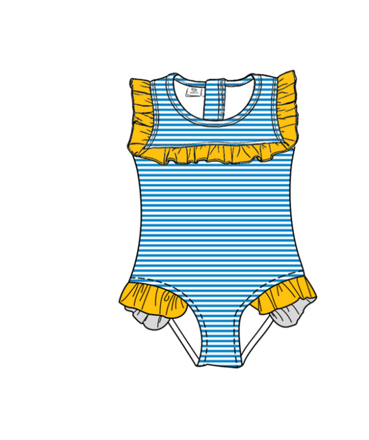 Preorder moq 5 Baby Girls Sleeveless Blue Stripe Team Swimsuits