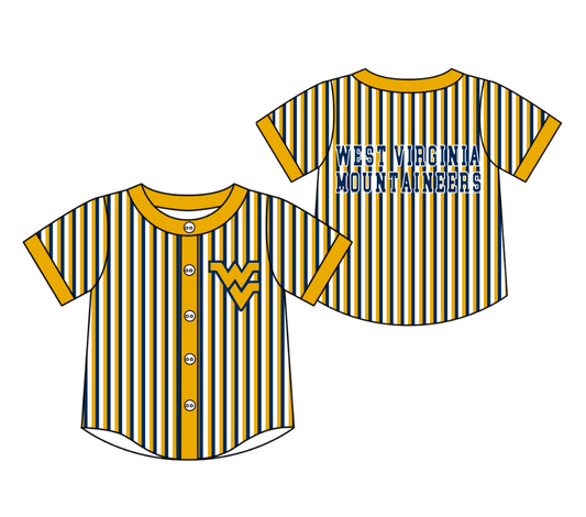 Preorder moq 5 Baby Boys Short Sleeve West Virginia Team Button Stripe Shirts Top