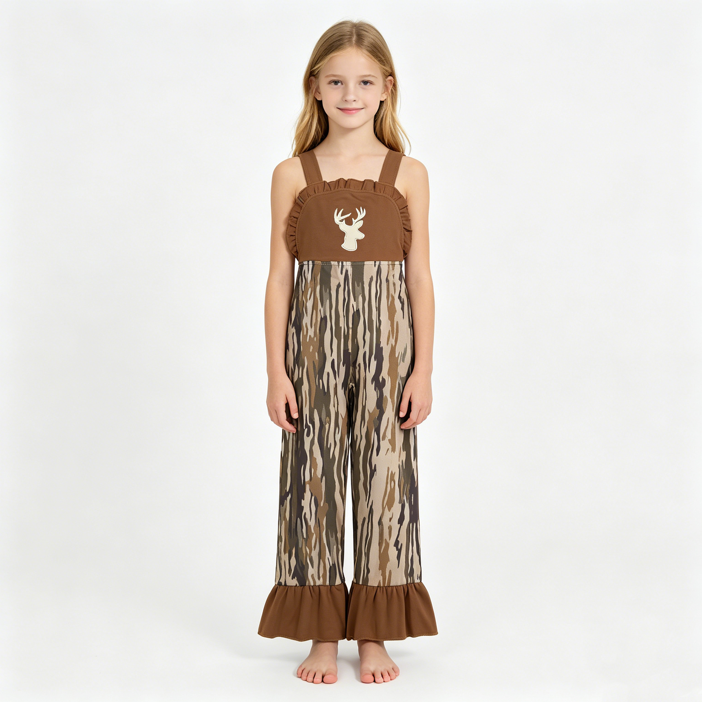 Embroidery Deer Baby Girls Strap Southern Olive Wood Camo Hunting Jumpsuits