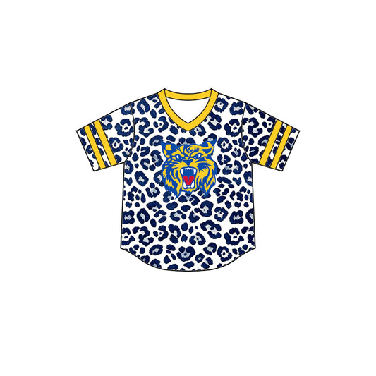 Preorder (moq 5)Baby Boys Short Sleeve Blue Leopard Raymondville Team T-shirts Top