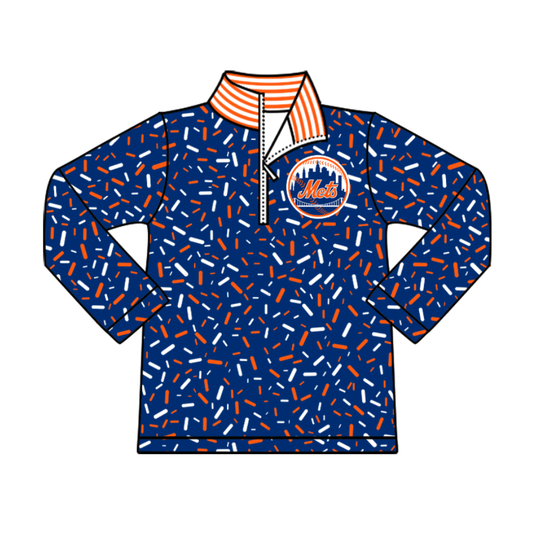 Preorder(moq 8)Baby Boys Hot Blue Sprinkles Zipper Mets Team Pullovers Top