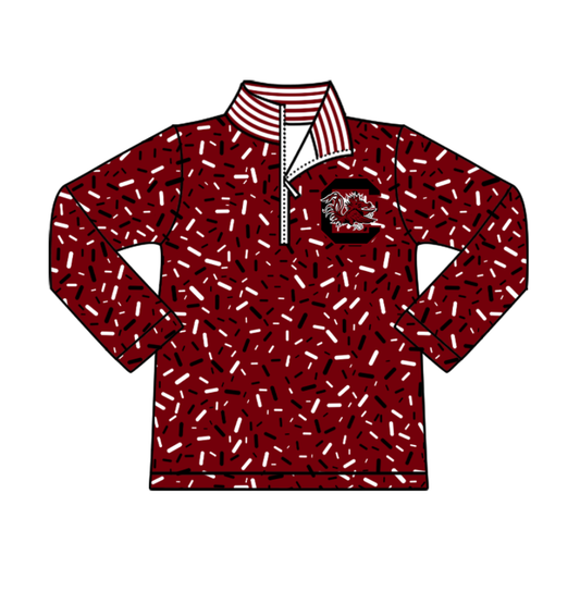 Preorder(moq 8)Baby Boys Dark Red Sprinkles Zipper C Bulls Team Pullovers Top