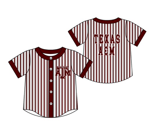 Preorder moq 5 Baby Boys Short Sleeve Texas ATM Team Button Stripe Shirts Top