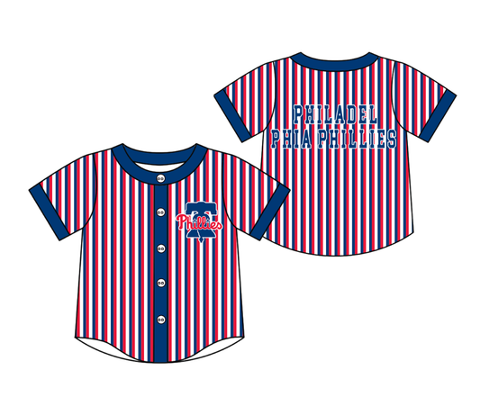 Preorder moq 5 Baby Boys Short Sleeve Phia Phillies Team Button Stripe Shirts Top