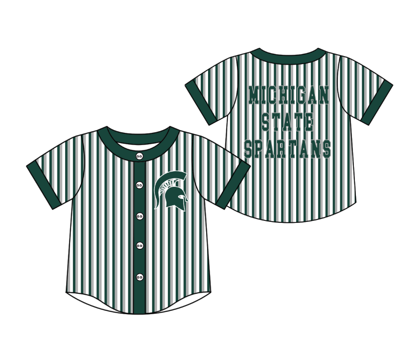Preorder moq 5 Baby Boys Short Sleeve Michigan State Team Button Stripe Shirts Top