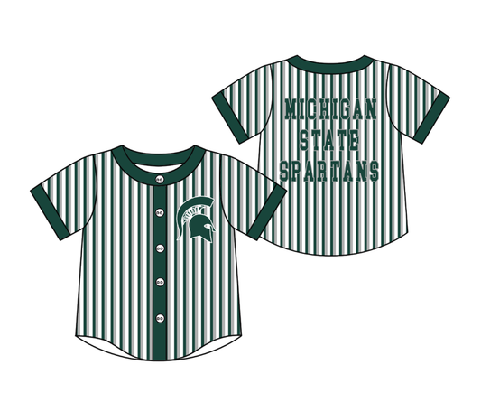 Preorder moq 5 Baby Boys Short Sleeve Michigan State Team Button Stripe Shirts Top
