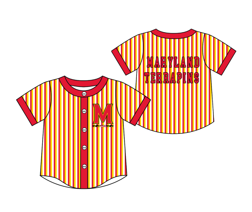 Preorder moq 5 Baby Boys Short Sleeve Maryland Terrapins Team Button Stripe Shirts Top
