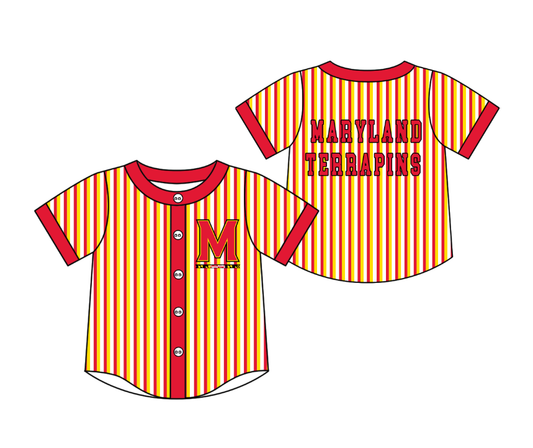 Preorder moq 5 Baby Boys Short Sleeve Maryland Terrapins Team Button Stripe Shirts Top