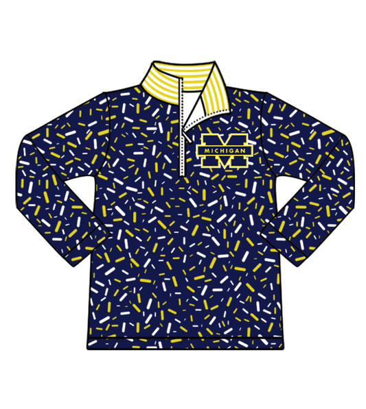 Preorder(moq 8)Baby Boys Navy Sprinkles Zipper Michigan Team Pullovers Top