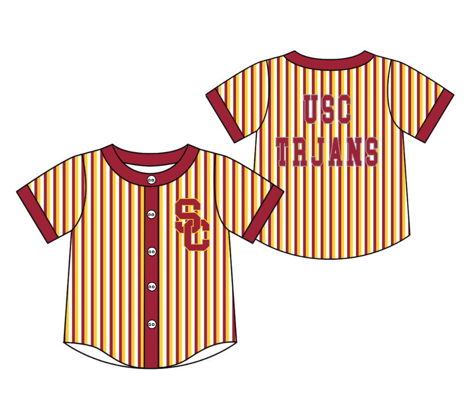 Preorder moq 5 Baby Boys Short Sleeve Usc Trjans Team Button Stripe Shirts Top