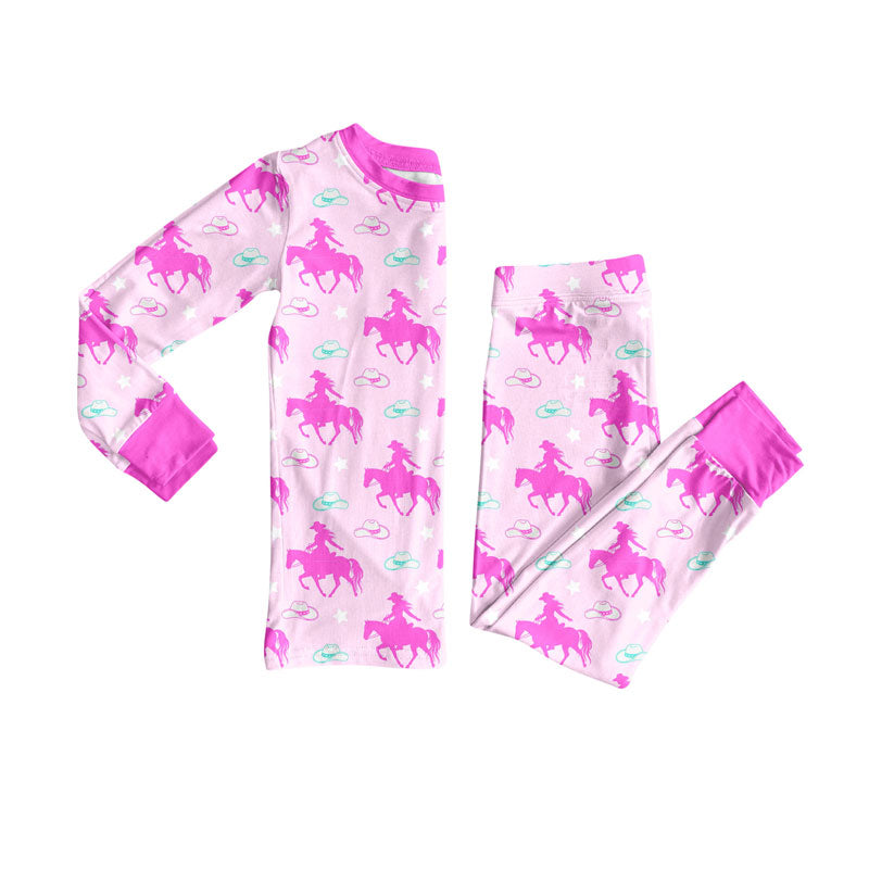 Preorder(moq 8)Baby Girls Horse Rodeos Hats Top Pants Western Pajamas Sets