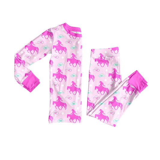 Preorder(moq 8)Baby Girls Horse Rodeos Hats Top Pants Western Pajamas Sets