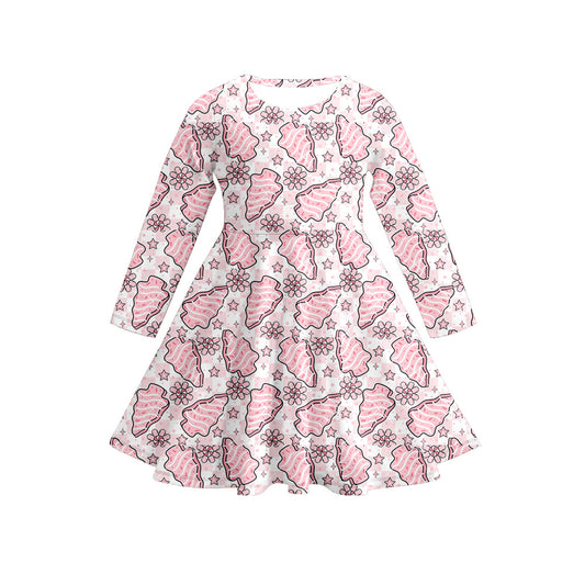 Preorder (moq 5)Baby Girls Long Sleeves Christmas Trees Flowers Plaid Knee Length Dresses