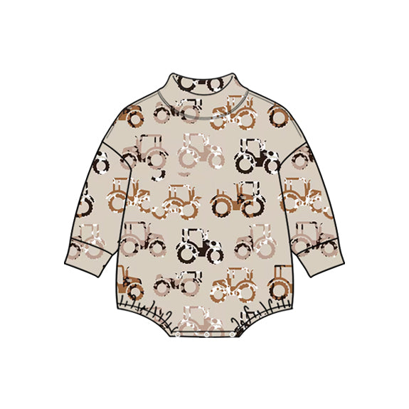Preorder (moq 5) Baby Boy Clothes Cow Print Tractor Farm Print Long Sleeve Bubble Romper