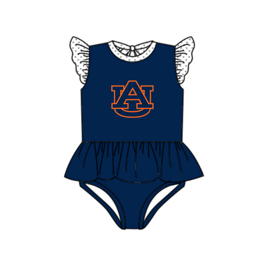 Preorder moq 5 Baby Girls Navy Flutter Sleeve AU Team Swimsuits
