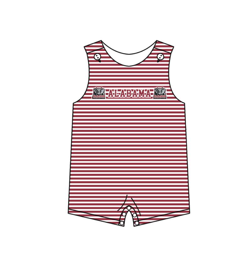 Preorder (moq 5)Baby Boys Sleeveless Alabama Red Stripe Team Rompers