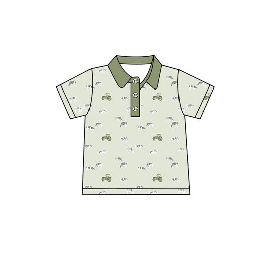Preorder moq 5 Baby Boys Short Sleeve Cows Trucks Farm Button Polo Shirts Top
